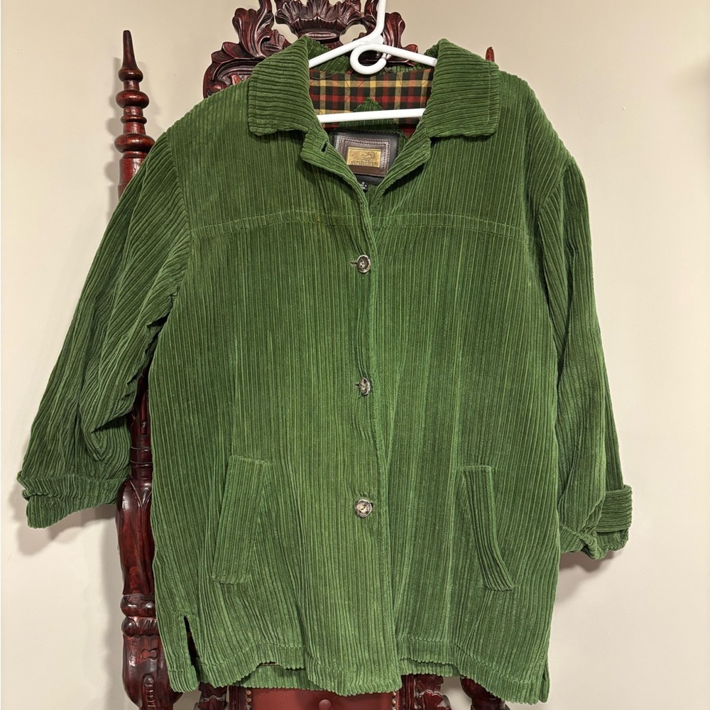 Vintage Green FoxRun Plaid Lined Coat Jacket Corduroy Womens Size MEDIUM Retro
